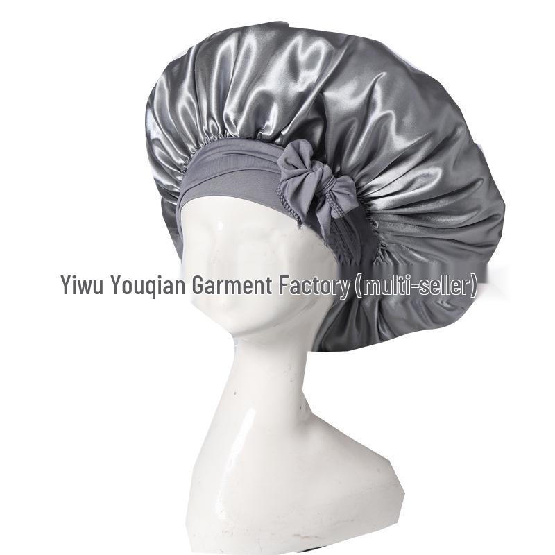 Elastische Schlaf- und Duschhaube aus Satin mit breiter Krempe für Damen – einfarbig, Größe L
