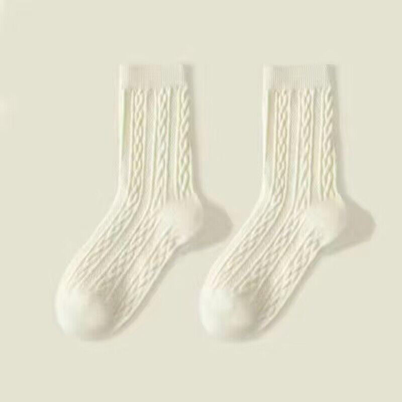 

Жіночі теплі потовщені конопляні шкарпетки з візерунком середньої труби - модні осінь і зима довгі білі шкарпетки з ворсом One Size