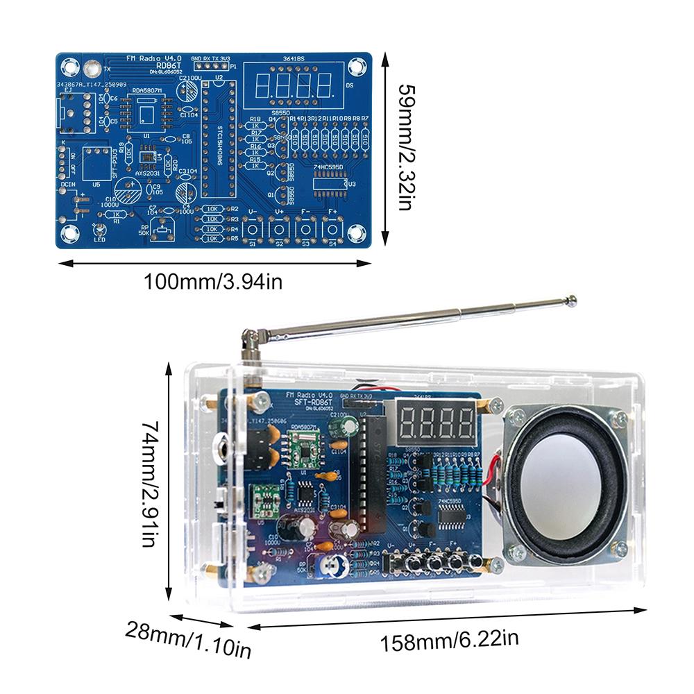 DIY FM Radio Electronic Kit Adjustable Frequency 87.5-108MHz Digital Display DIY Soldering Project Practice Solder RDA5807M