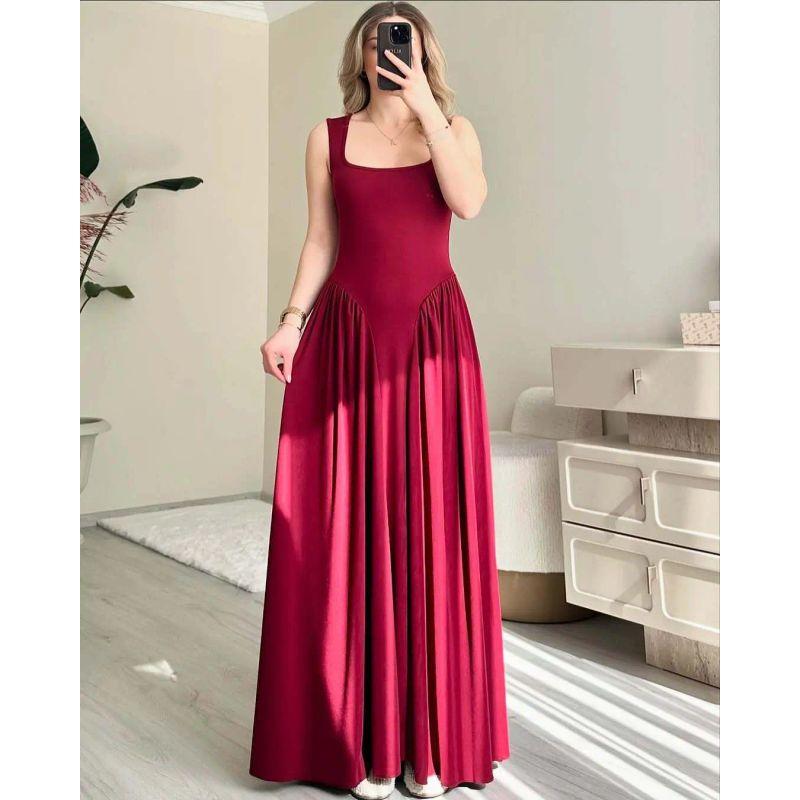 European and American New Women Clothes Square Collar Sexy Sleeve Pleat Temperament Slim Dress Sexy Slim Fit Dress