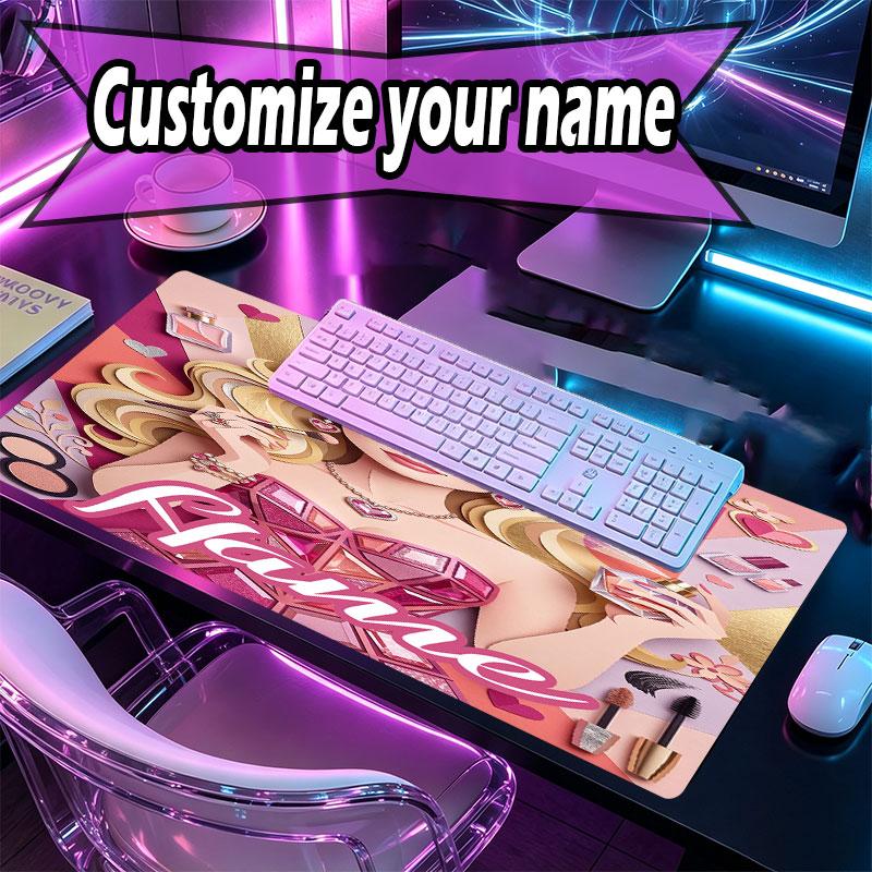 Custom Name Personalized Barbie Pattern Mousepad, Laptop PC Desk Mat, Decorative Desk Mat for Home Keyboard Pad Gift