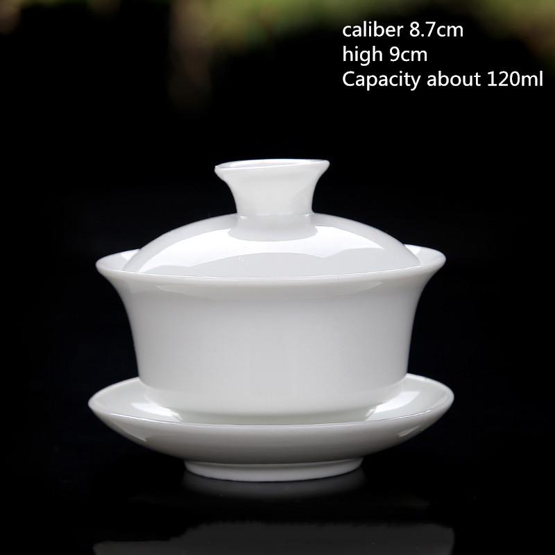 Cuenco de porcelana blanca china con tapa, taza de té, juego de té, tazón de té, taza de té, juego de té portátil de viaje, utensilios para beber para el hogar NLSLASI
