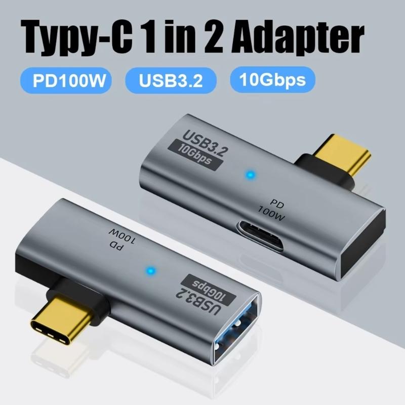 2pcs Type C Converter Adapter PD100W Fast Charging Splitter Support 10Gbps Data for Multiple Devices and Travel Use