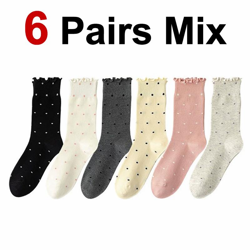 

6/12 пар женских носков средней длины с цветочным узором, модные носки в горошек, мягкие, удобные, впитывающие пот, дышащие, повседневные носки One Size