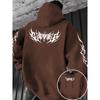 Men's Autumn Winter Fashion Printed Hoodie with Kangaroo Pocket, Drawstring Design, Color Blocked Hoodie