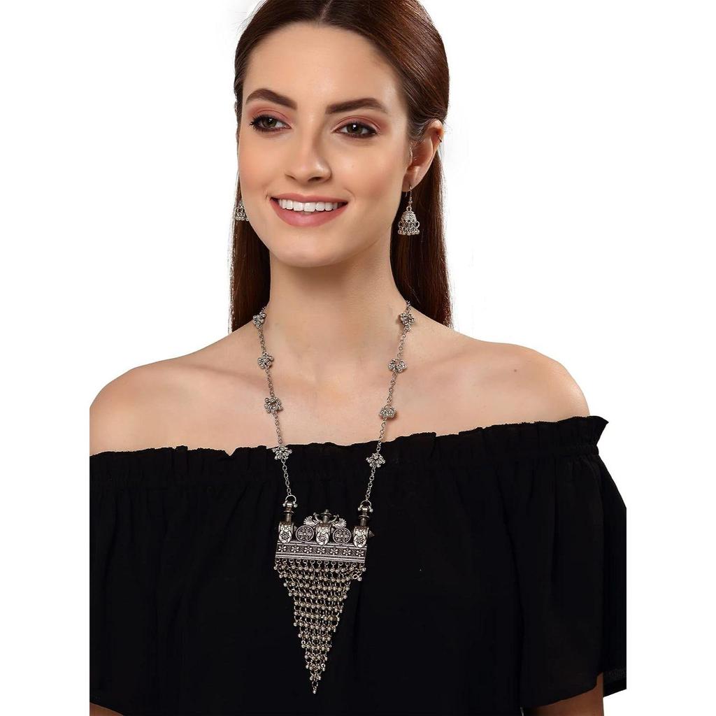 Shining Diva Fashion Neuestes stilvolles traditionelles Halsketten-Schmuckset aus oxidiertem Silber für Damen