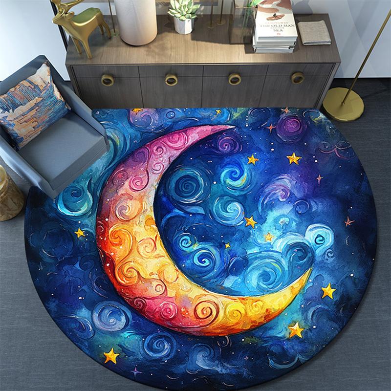 Crescent Moon Round Area Rug,Carpet Rug for Living Room Bedroom Sofa Playroom Decor,Non-slip Floor Mat