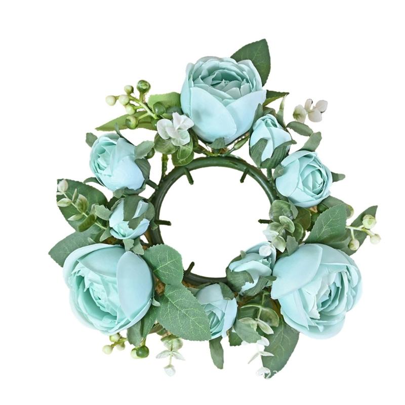 Artificial Rose Flower Candle Wreath Valentine's Day Candle Stand Rings for Pillars Wine Bottle Wedding Decoration