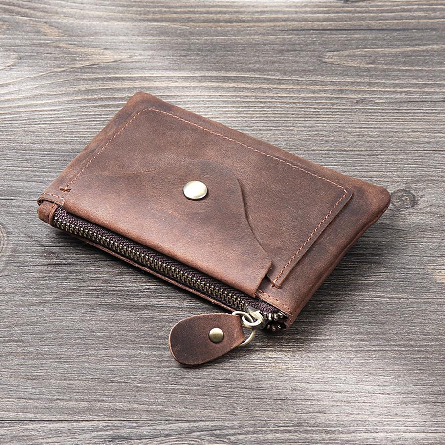 Men's and Women's Coin Purse Short Zipper Horizontal Models First-layer Cowhide  Crazy Horse Leather Fashion Driver's License Mini