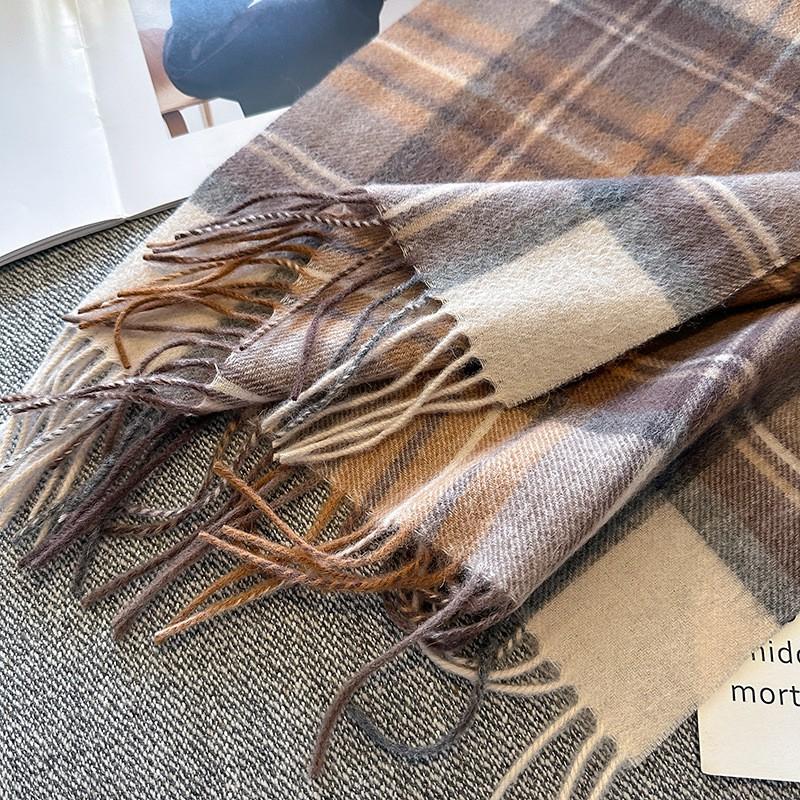 Womens Wool Scarf Winter Warm Long Knit Shawl Outdoor Travel Chic Plaid Design 100% Pure 180x32cm