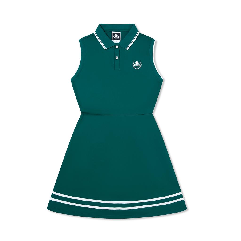 Kappa 1916 Series SS24 Vintage Sports Waist-Cinched Polo Neck Casual Tennis Sleeveless Dress Women dresses Pine-Green K0E42QL04-349