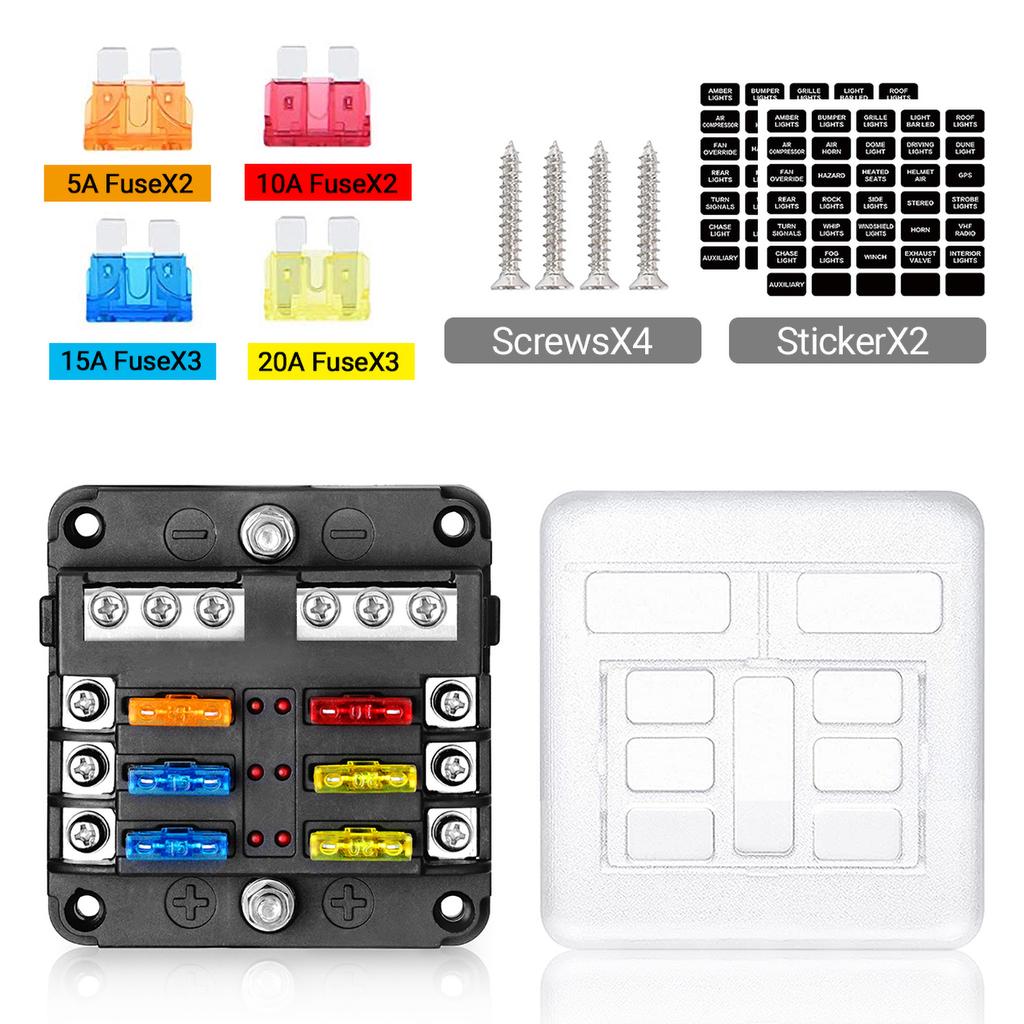 12V Sicherungshalter 12V 32V 100A Für Auto Auto Boot Marine Kunststoffabdeckung 6 Wege 12 Wege Klingen-Sicherungsblock M5 Bolzen Mit 12V Sicherungskasten