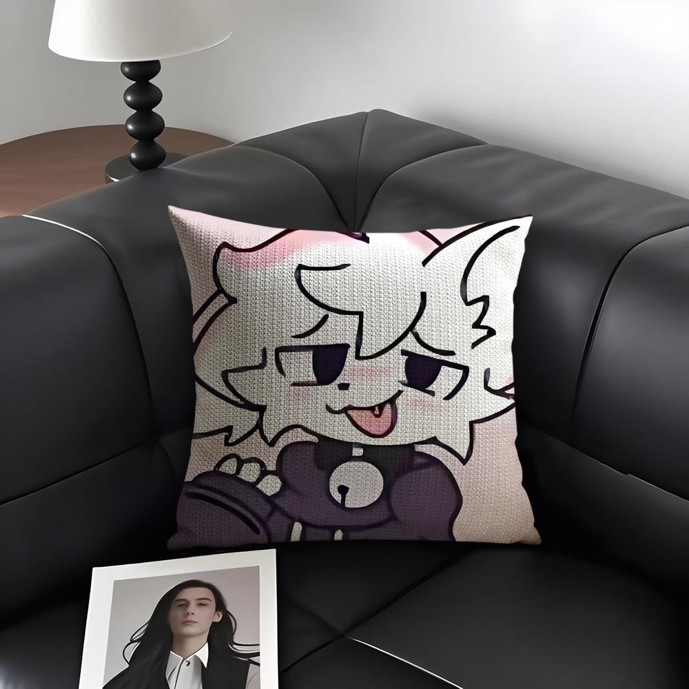 B-Boykisser Sillyy Cat Cute Cushion Cover Natural Linen Organic Fabric Double-Sided Printing Sofa Home Decor Gift Pillow Case