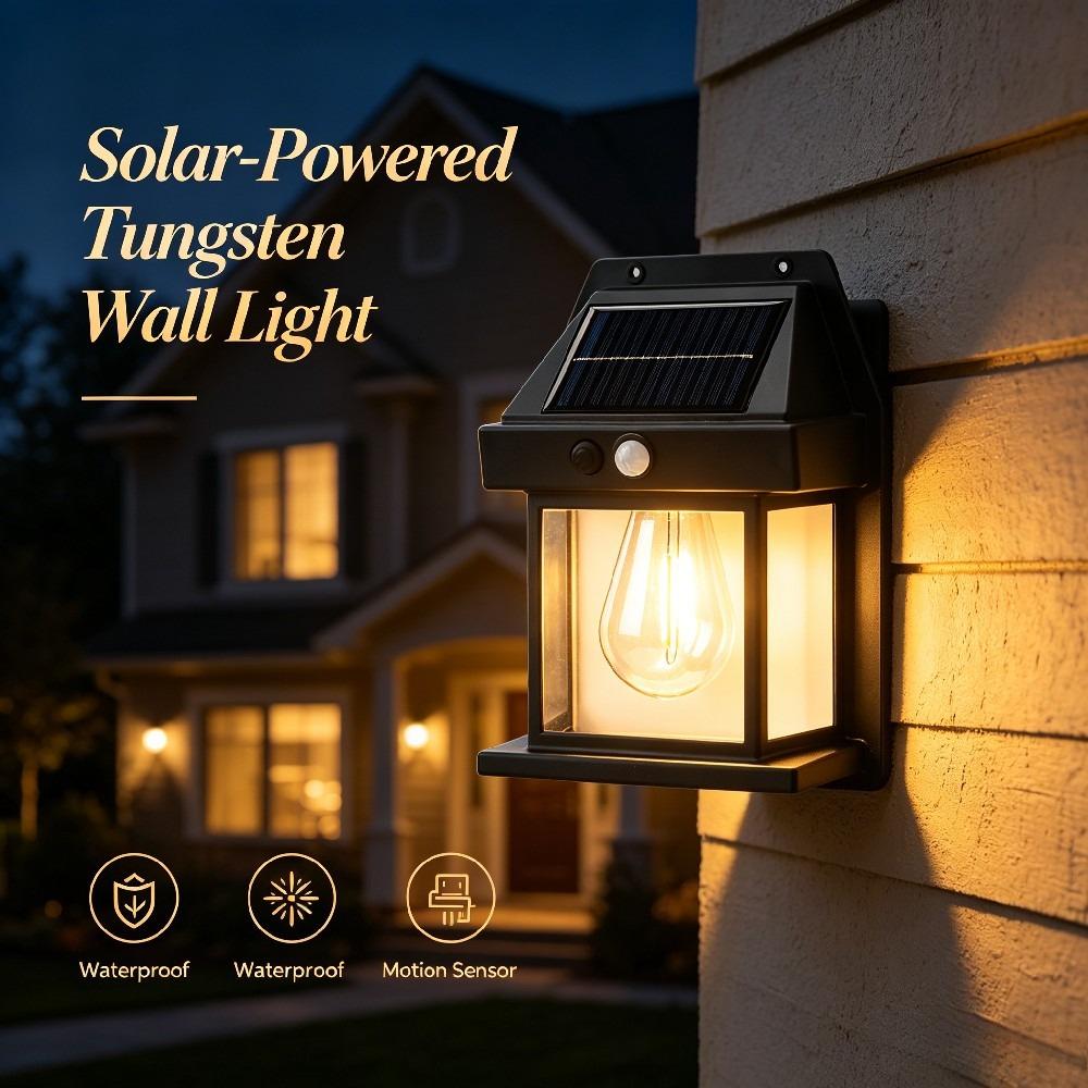 Solar Tungsten Wall Lamp Waterproof Motion Sensor 3 Modes Outdoor LED Light for Patio Courtyard Porch Barn Garage Garden
