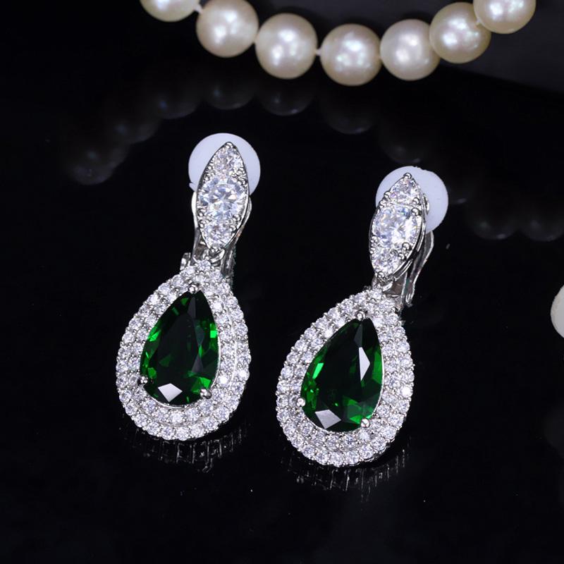 CMM Wedding Jewelry Royal Blue Zircon Water Drop Clip On Earrings