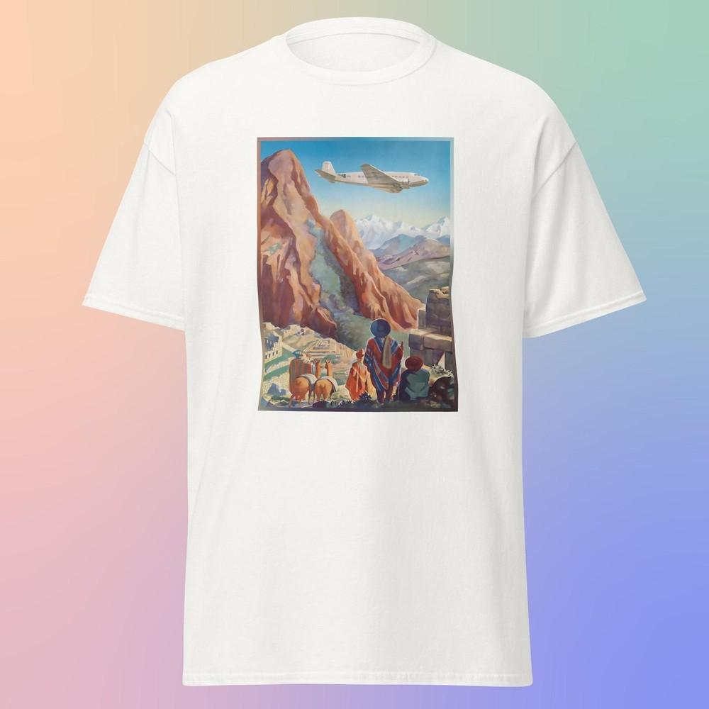 Retro Aeroplane Mountain Scene T-Shirt #26 Unisex T-Shirt XXXXL