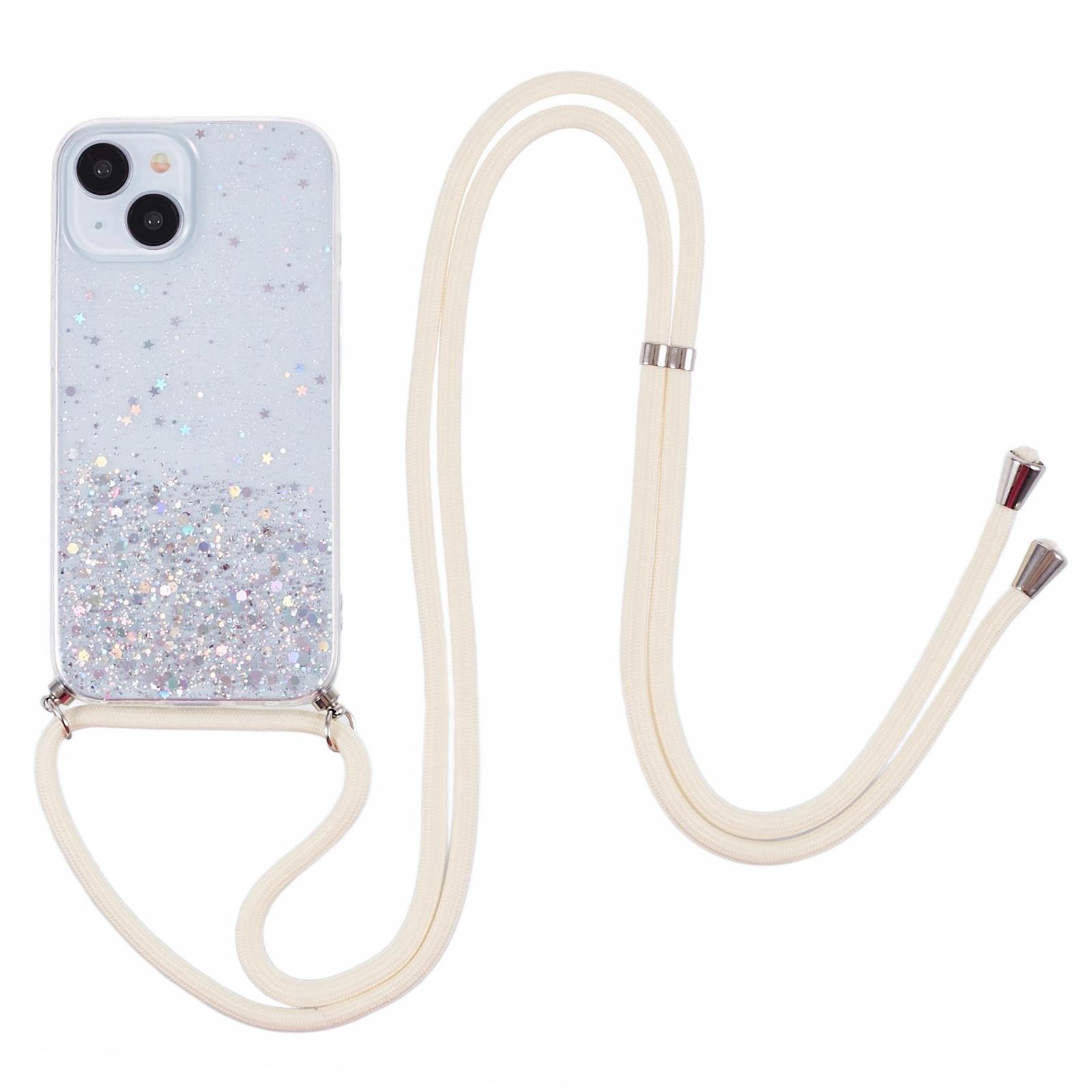 

AW Series for iPhone 15 Case Sparkle Epoxy TPU Phone Cover with Lanyard White