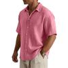 Men’s Loose Fit Casual Cotton Crinkle Texture Shirt Short Sleeve Button Down Collared Top for Everyday Wear