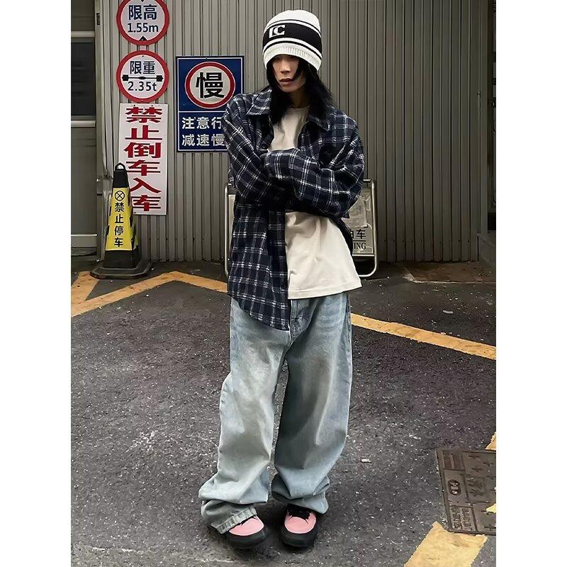 American Plaid Shirt for Women Spring and Autumn New Plus Size Design Color Matching Long Sleeve High-Grade Couple Shirt Coat