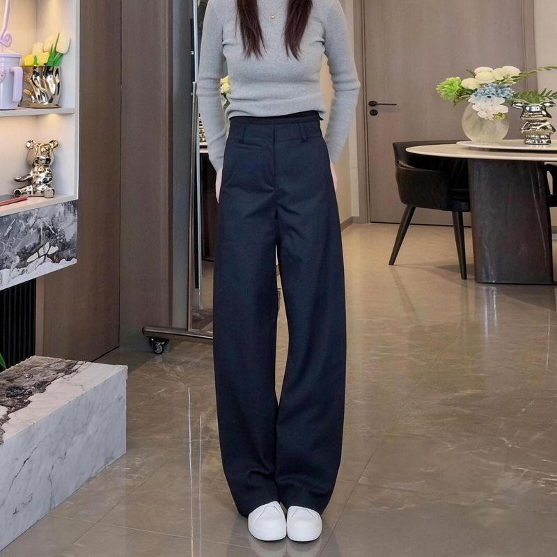 

2026 Spring/Summer New High-Waisted Suit Casual Pants for Women Plus Size 100kg Loose Slimming Wide-Leg Straight Pants Navy blue 3XL [Recommended 80-90kg]