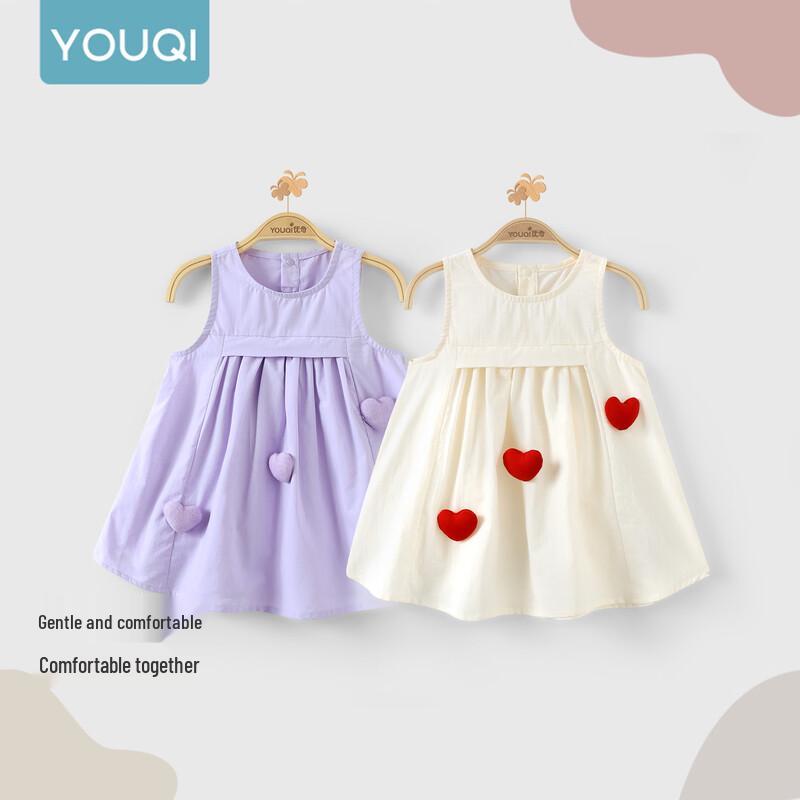 Youqi Baby Girls Summer Cotton Sleeveless Heart Print Dress