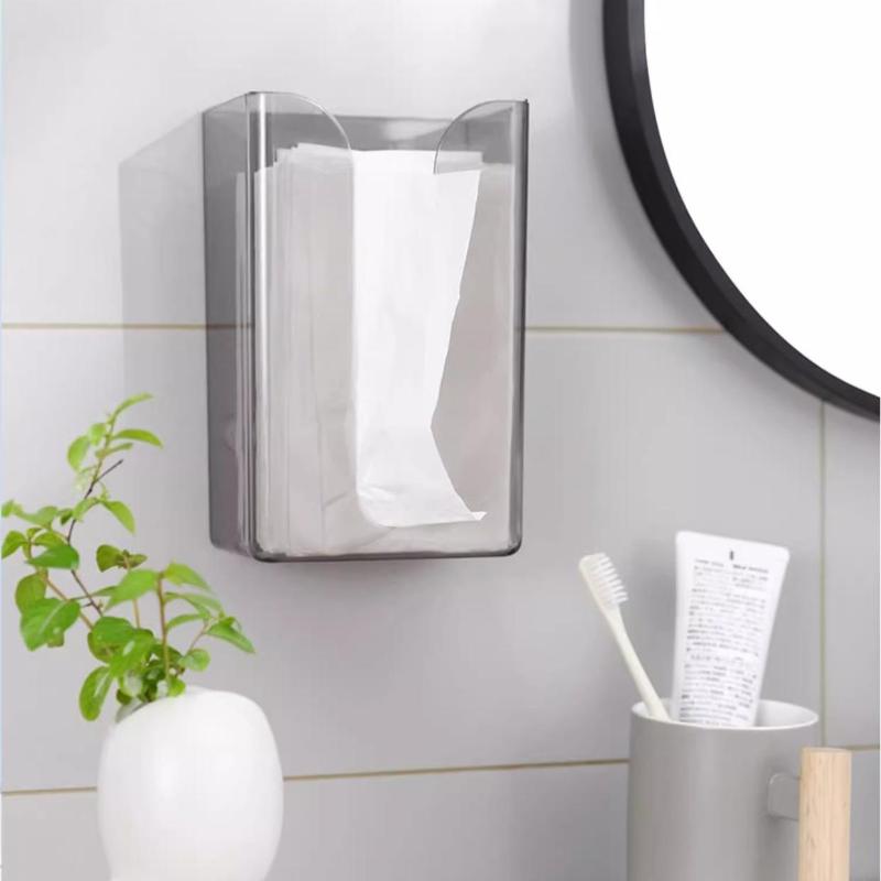 Wandmontierte Taschentuchbox aus Kunststoff, selbstklebend, stanzfrei, Papierhandtuchhalter, kopfüber, platzsparend, Serviettenbehälter fürs Badezimmer