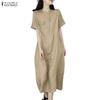 Vestido Casual Feminino de Gola Redonda, Cor Sólida, Solto, Manga Curta