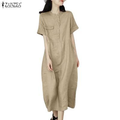 Damen Lässig Rundhals Einfarbig Locker Kurzarm Kleid