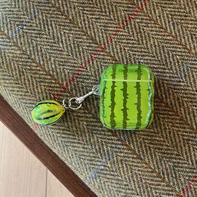 Cute Watermelon-Pattern Wavy Edge Earphone Case with Watermelon Pendant Earphone Case Suitable for AirPods 1 2 3 4 Pro Pro2 Pro3
