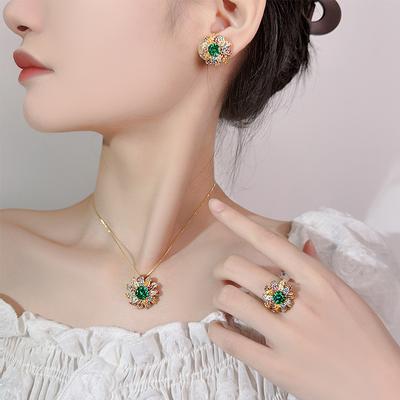 Schmuck Halskette Ohrringe Ring Set Schmuck Para Grüner Schatz Damen Premium Waren
