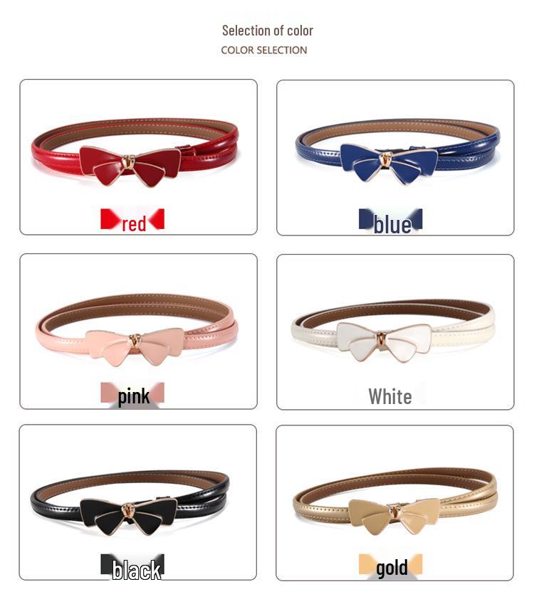 Women's Fashion Black Patent Leather Belt with Bowknot - Versatile, Genuine Leather Waist-Cinching Accessory