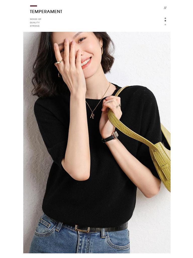2023 Spring/Summer Women's Loose Knit Round Neck Half Sleeve Pullover Sweater