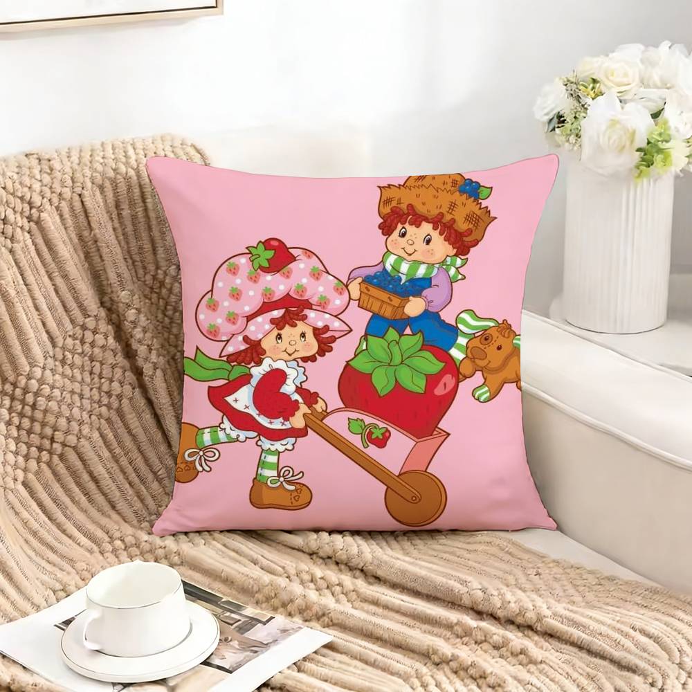Cute S-Strawberry S-Shortcake-Girl Square Double-Sided Printed Pillow Case Bedroom Bedside Pillow Sofa Cushion Cover