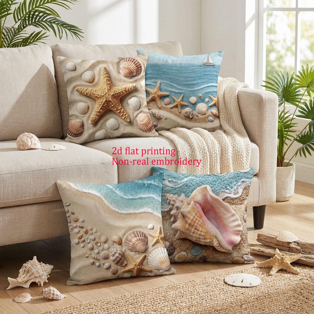 1/4pcs Coastal Beach Throw Pillow Covers with Starfish Seashell Sailboat Nautical Summer Ocean Home Decor Cushion cover