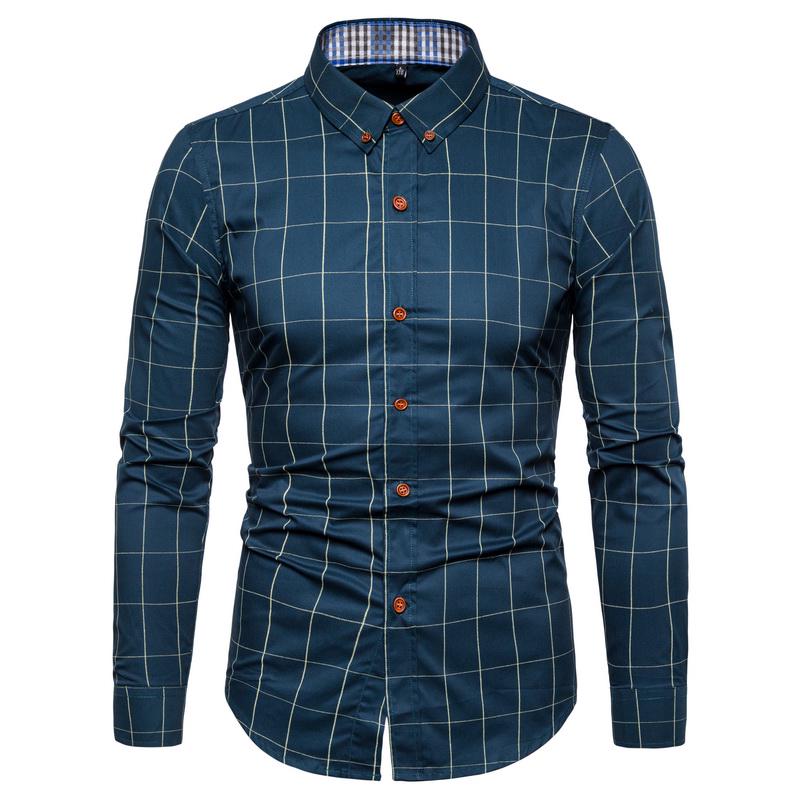 Camicia di Cotone da Uomo Moda a Quadri Camicie a Maniche Lunghe Uomo Casual Business Slim Fit Camicia da Ufficio