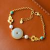 Chinese-Style Fu Lu Ping An Lucky Jade Ring Bracelet with Green Inlay