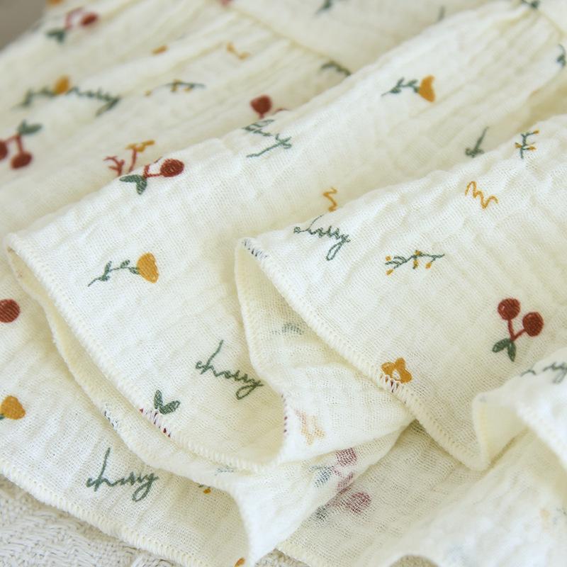 Girl's Floral Bubble Double-Layer Crinkle Cotton Nightgown with Built-In Bra Pads