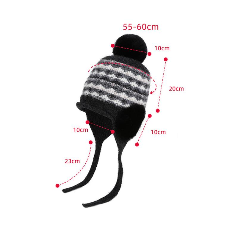 Winter Outdoor Cold-Proof Bomber Hat Big Head Circumference Knitted Wool Hat Women Velvet Warm Ear Protection Cap