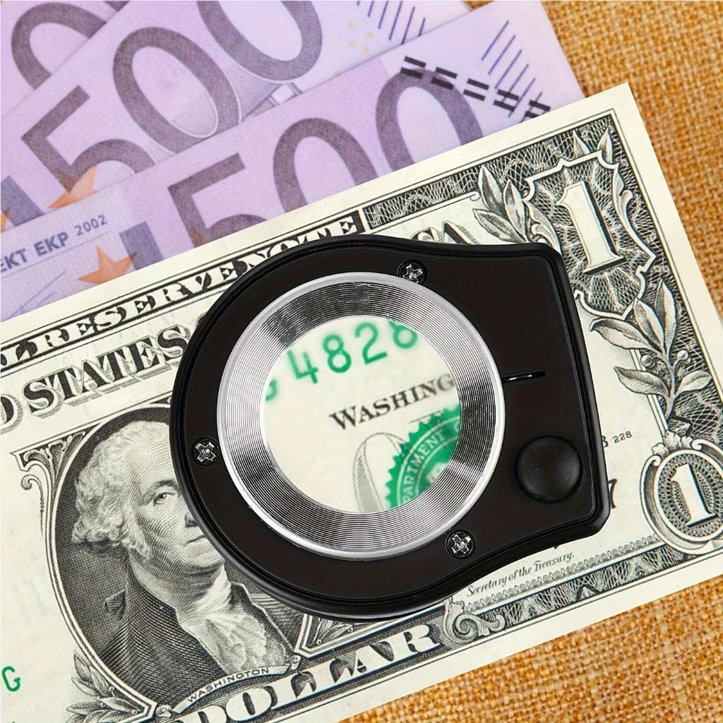 60X Coin Magnifier,Rechargeable 6 LED Metal Magnifier Glasses,USB Dual Power Portable Loupe For Jewelry Coin Stamp Textile Checking