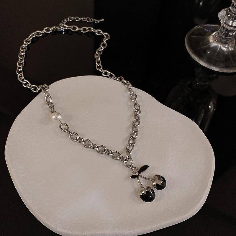 Корейское минималистичное ожерелье Love - ретро-цепочка на ключицу для женщин Oil Drop Cherry серебряный