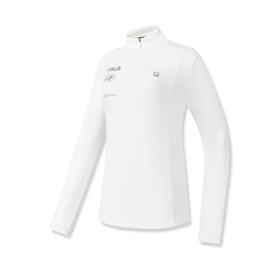 Seria Narciarska Polar Ciepły Modny Wyszczuplający Prosty Casualowy Sportowy T-shirt z Długim Rękawem Damski Top Jadeitowo-Biały A11W546204FWT