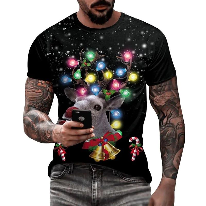 3D Printing Fun Tree Christmas Novel Pattern 3D Printing T-shirt Short Sleeve Men's Party T-shirt