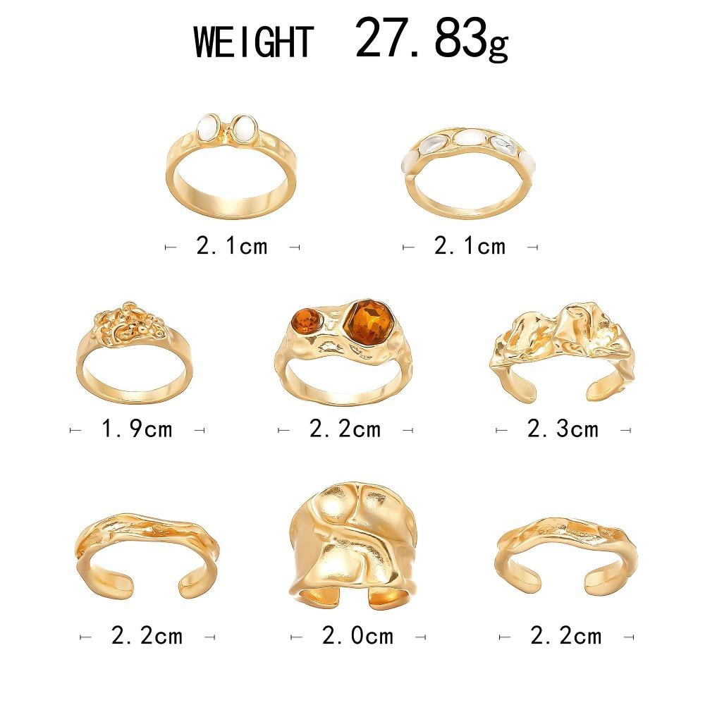 8pcs Set Exaggerated Retro Irregular Geometry Liquid Metal Adjustable Opening Rings for Women Fashion Finger Jewelry Sets Gifts