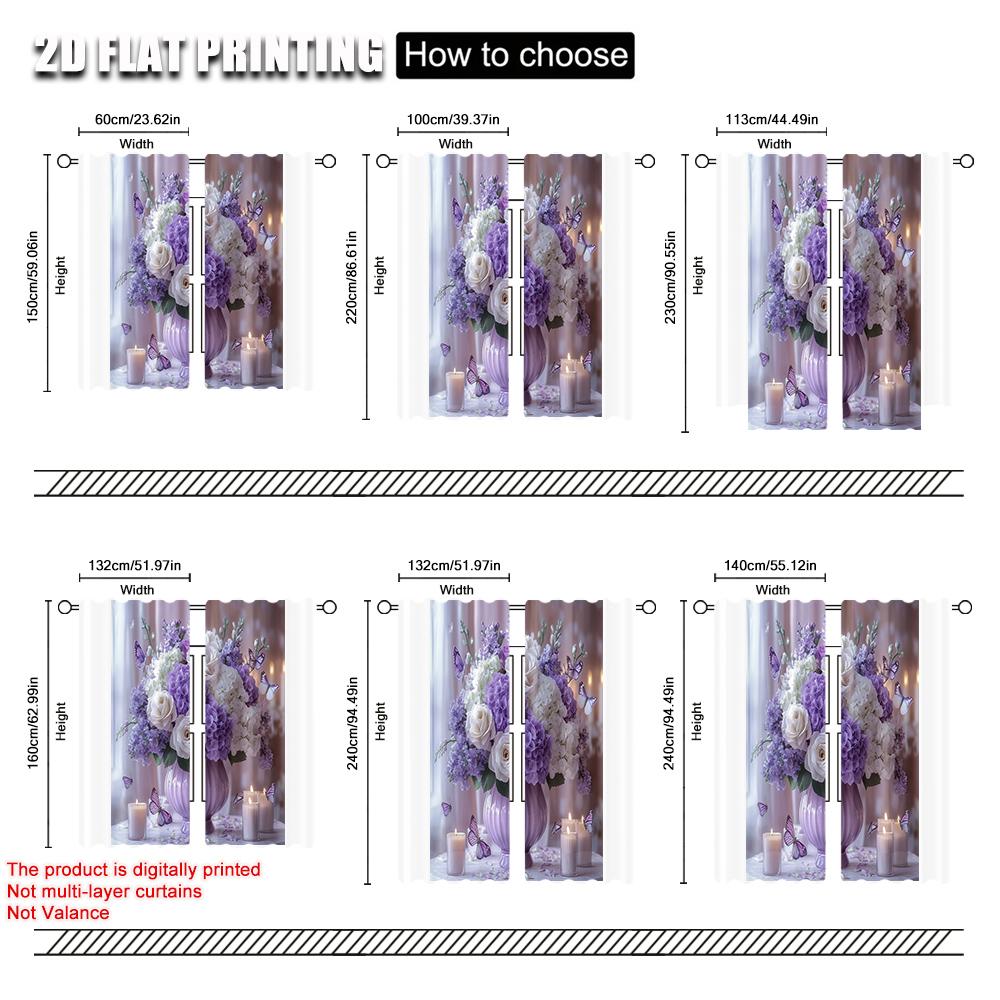 2pcs   Light Filtering Curtains 2D print Wedding Purple Flower-Butterfly Versatile 100% Polyester (without rod) Gifts Ldeal for