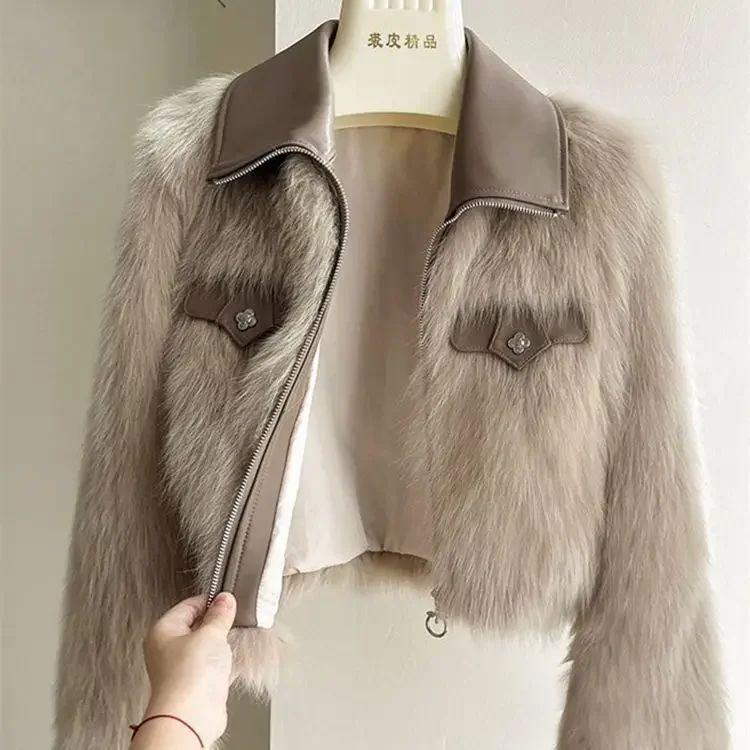Spring and Autumn Korean Chic Polo Collar Loose Fur Coat Women Clothing Winter Coat Faux Fox Fur Plush Short Jackets Women