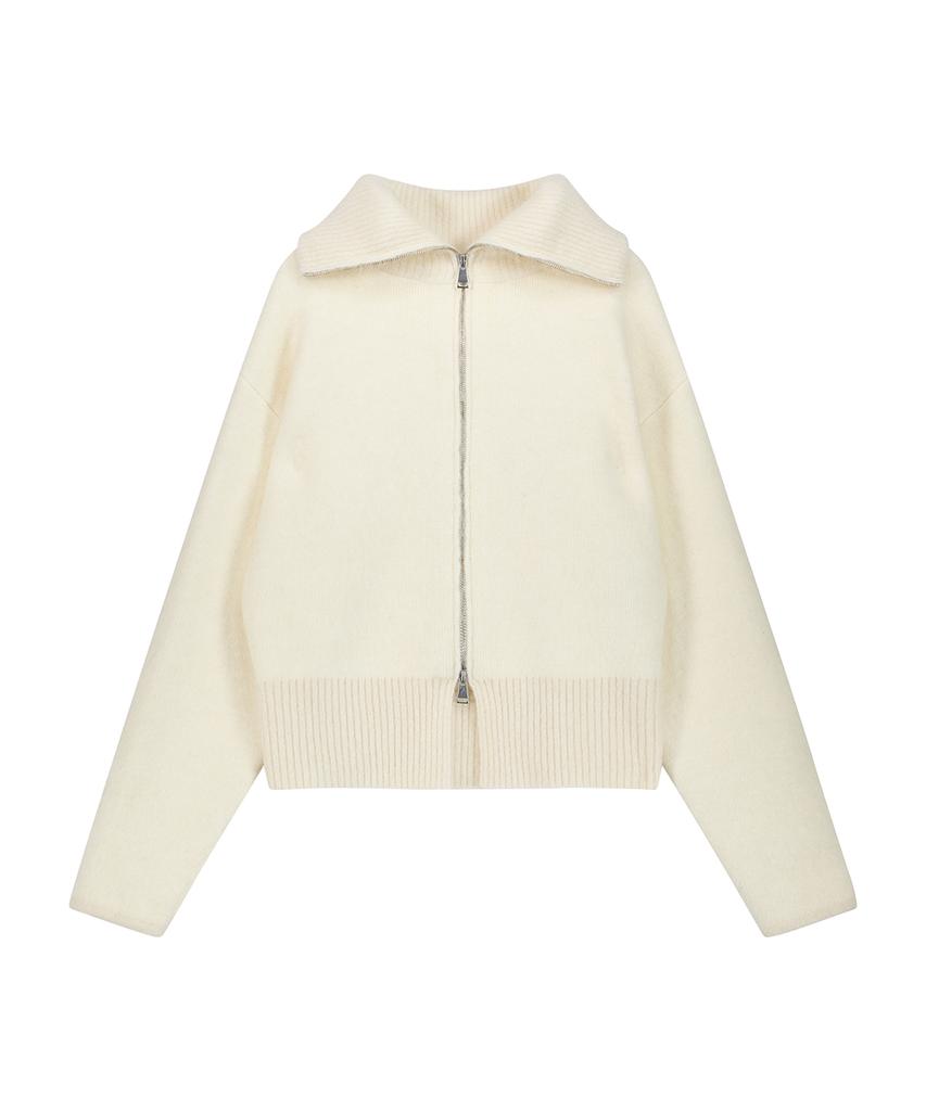 OEUVA Ivory Mohair Crop Zip-Up Knit