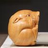 Wild Boar Green Sandalwood & Cypress Carved Ornament - Wooden Cultural Plaything, Size: 5.4×4.5×4