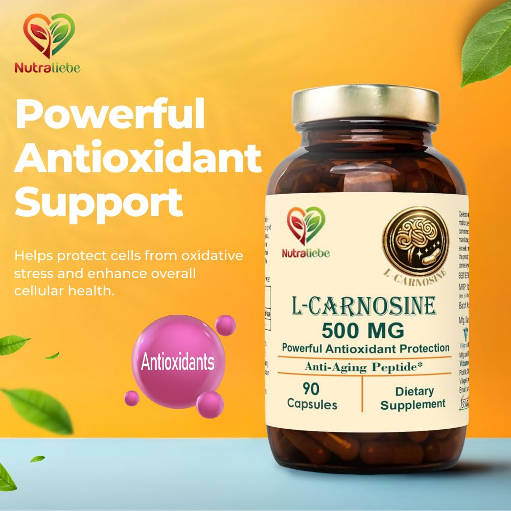 NutraLiebe L-Carnosine 500mg - Premium Antioxidant and Anti-Aging Support, 90 Capsules