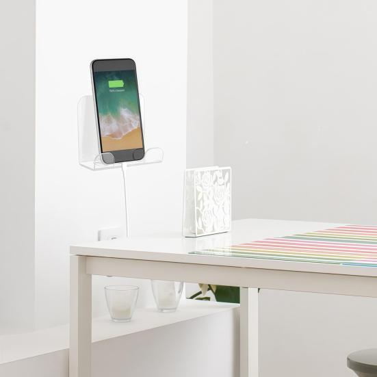 2Pcs Wall Mount Phone Holder Bedside Smartphone Charging Stand Phone Stand with Charging Holes Compatible with Most Phones And Mini Tablets