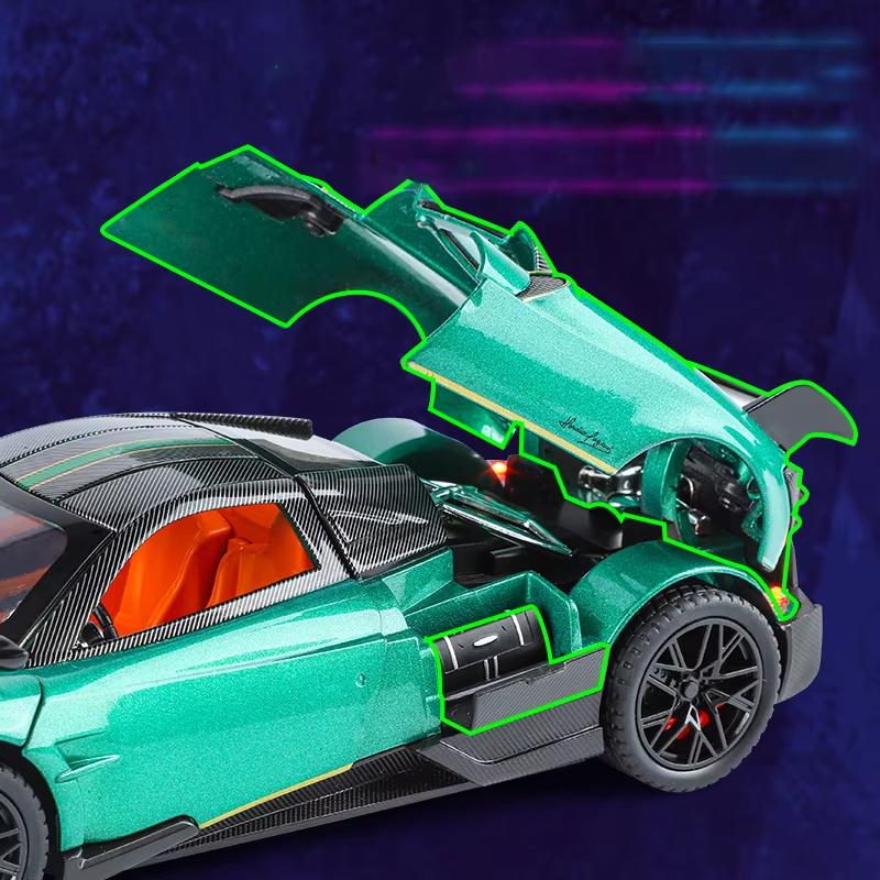 1:24 Pagani Huayra BC Mașină super sport din aliaj de jucărie turnată sub presiune Model de mașină de sunet și lumină Trage înapoi Colecție de jucării pentru copii Cadou de aniversare pentru băiat